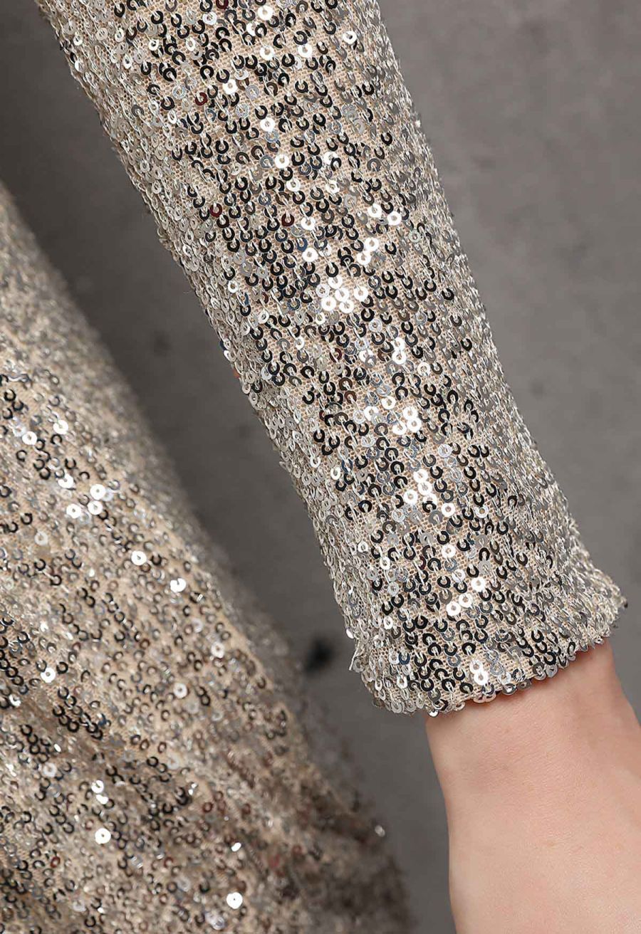 Sparkle Sequin Tie Back Cocktail Dress in Silver