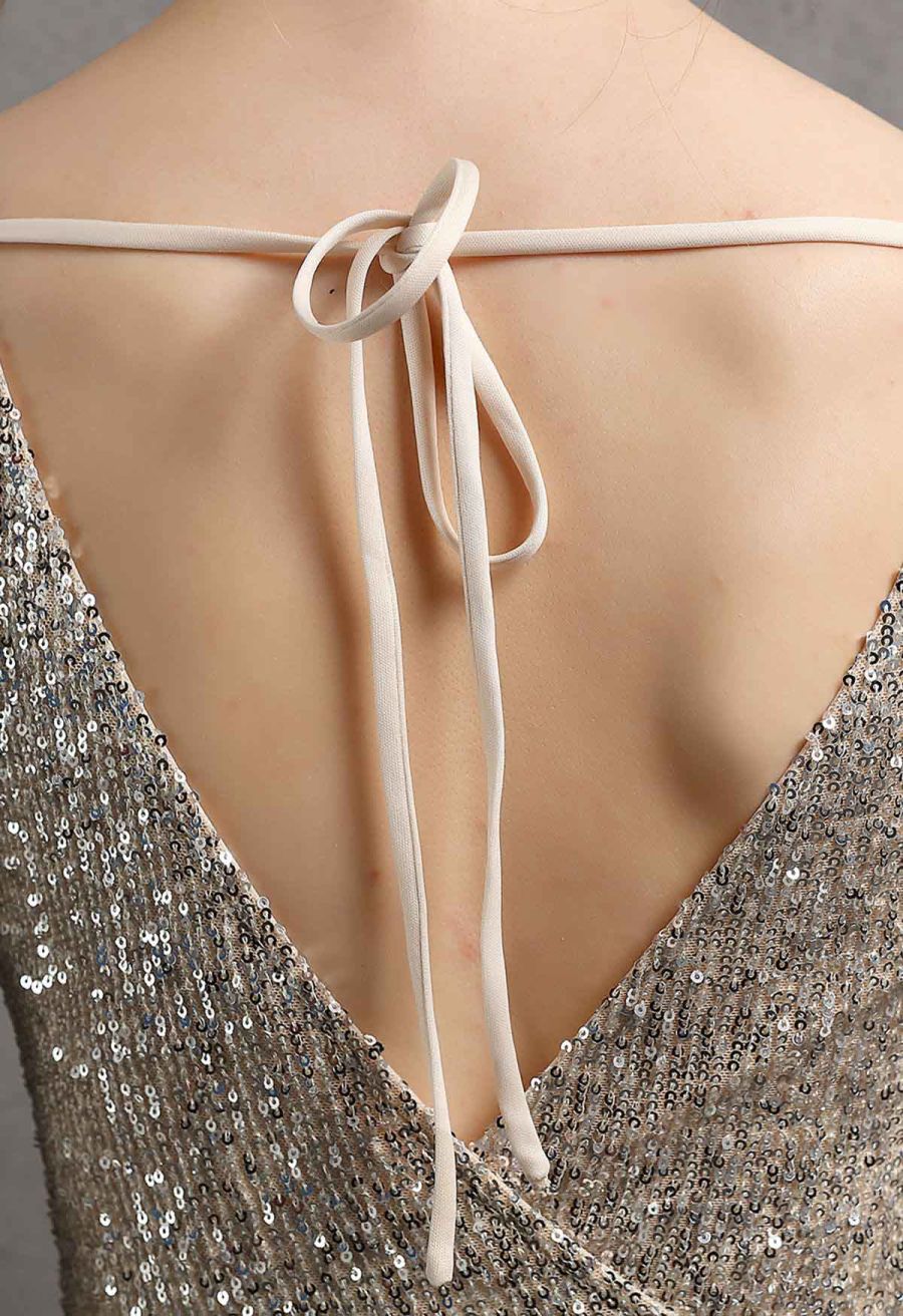 Sparkle Sequin Tie Back Cocktail Dress in Silver