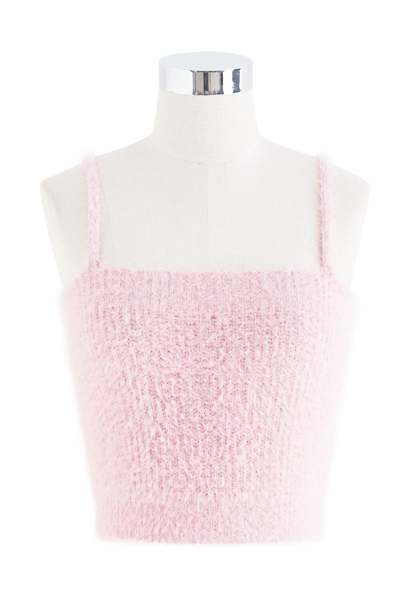 Extra Soft Fuzzy Knit Cami Top and Cardigan Set in Pink