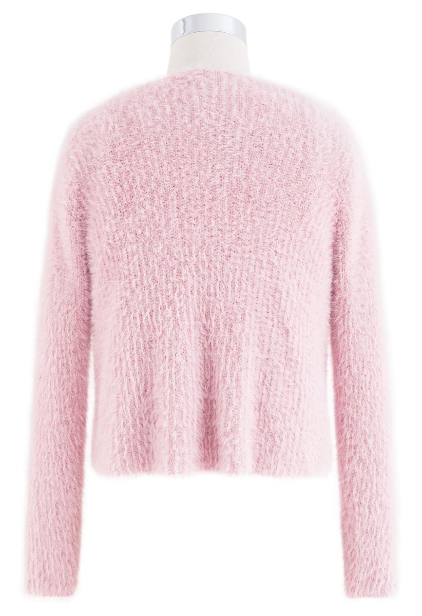 Extra Soft Fuzzy Knit Cami Top and Cardigan Set in Pink