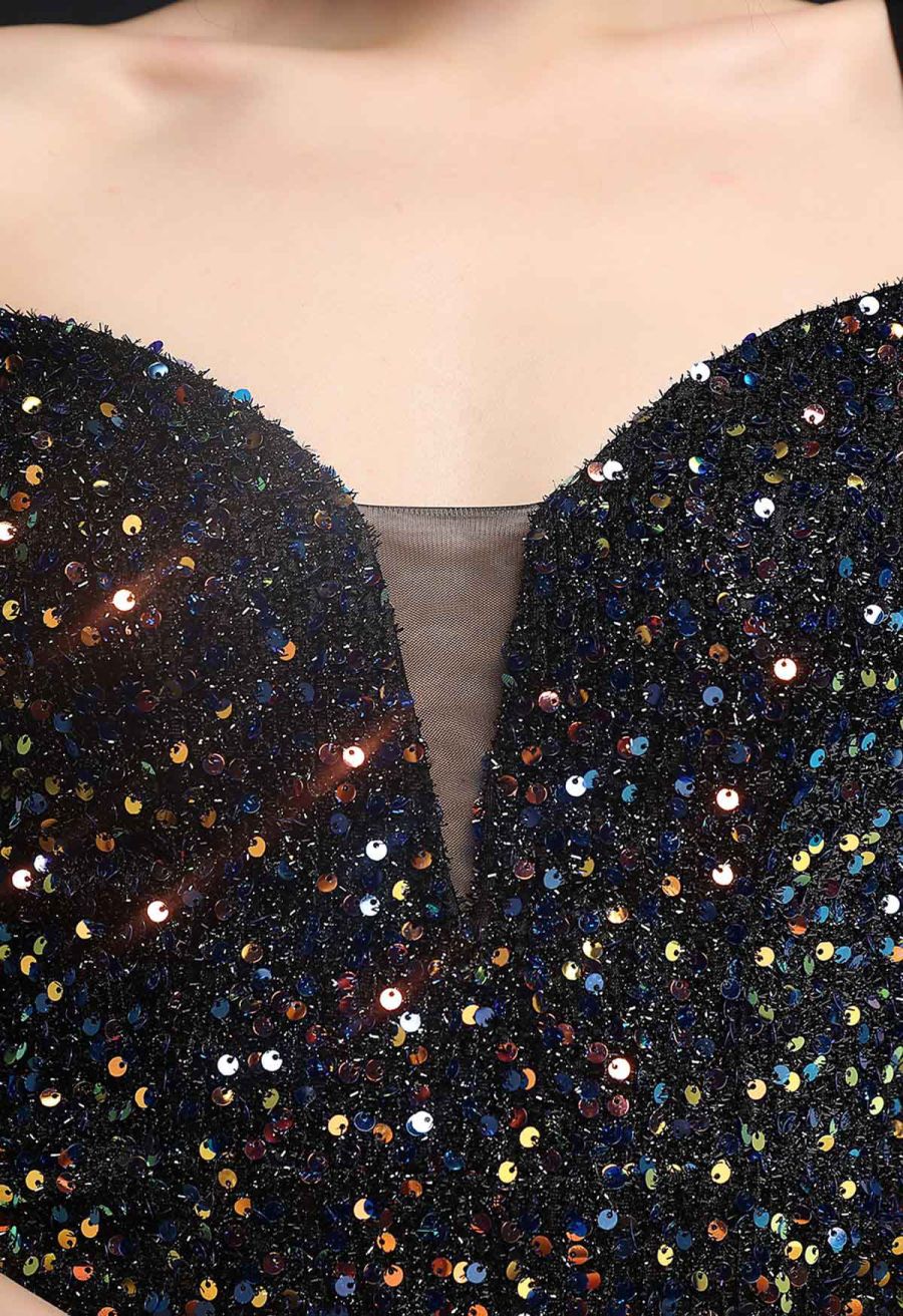 Enchanting Sequined Tie-String Cocktail Dress in Black