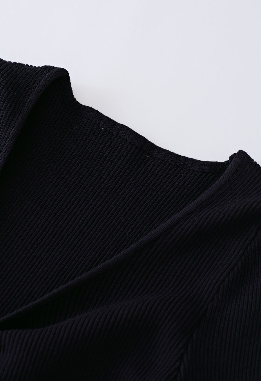 Front Cutout Split Hem Knit Dress in Black