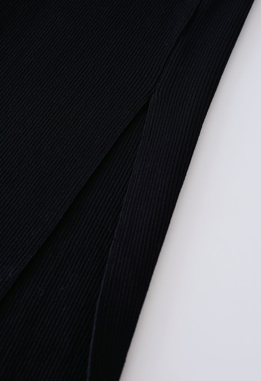 Front Cutout Split Hem Knit Dress in Black