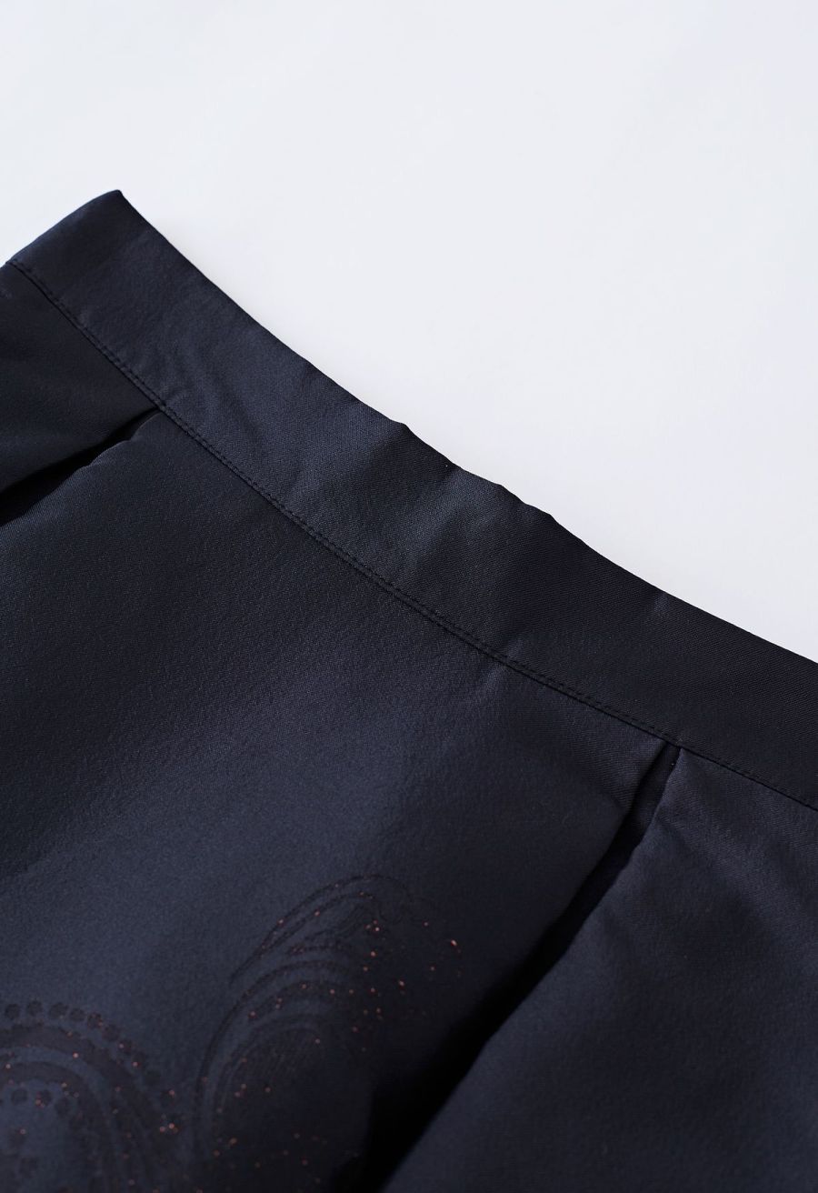 Bewitching Peony Jacquard Flare Skirt in Black
