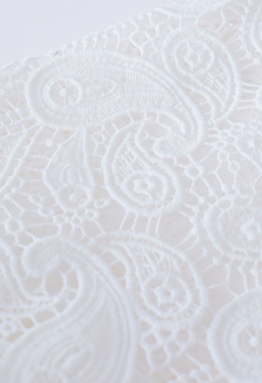 Paisley Crochet Sleeve Knit Top in White