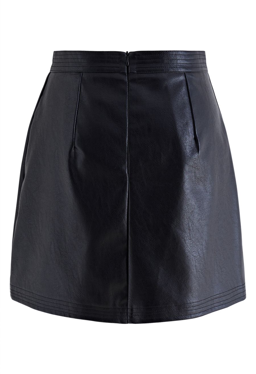 Nifty Faux Leather Flap Mini Bud Skirt in Black