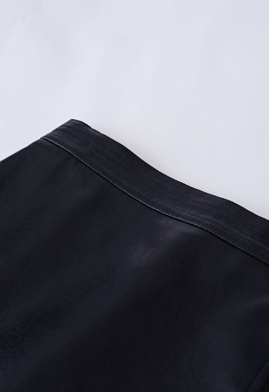 Nifty Faux Leather Flap Mini Bud Skirt in Black