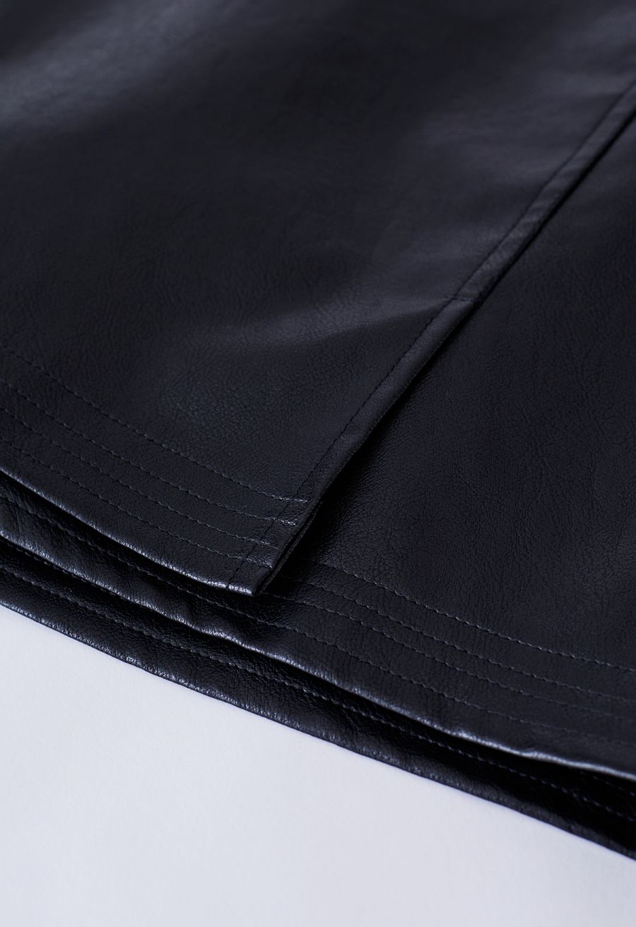 Nifty Faux Leather Flap Mini Bud Skirt in Black