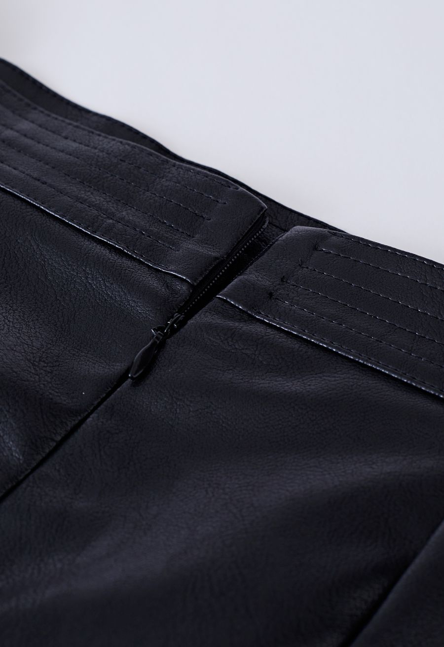 Nifty Faux Leather Flap Mini Bud Skirt in Black