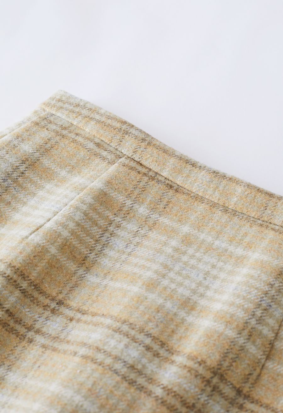 Snazzy Plaid Wool-Blend Pencil Midi Skirt