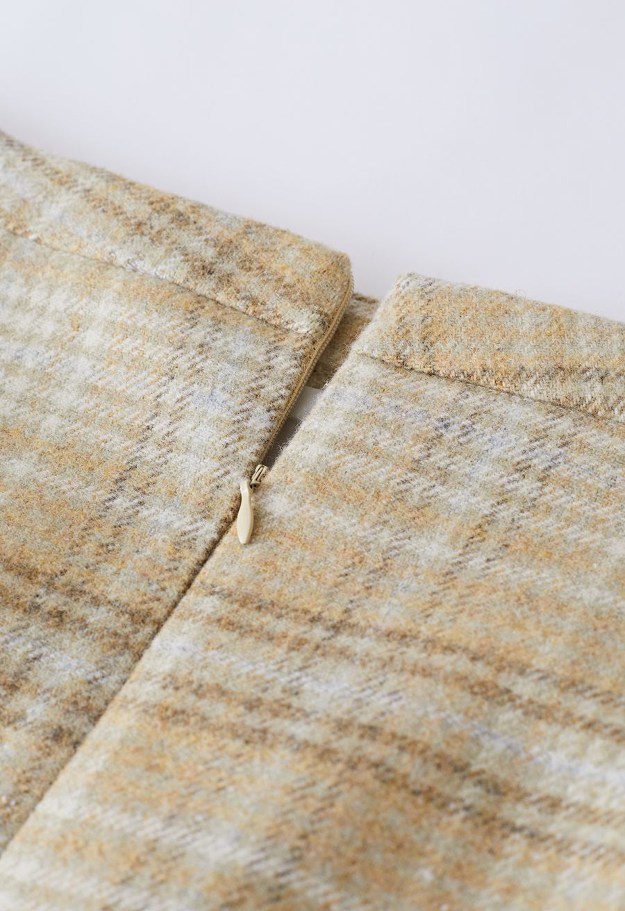 Snazzy Plaid Wool-Blend Pencil Midi Skirt