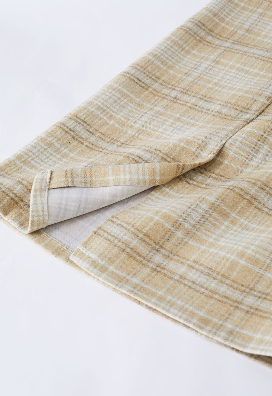 Snazzy Plaid Wool-Blend Pencil Midi Skirt