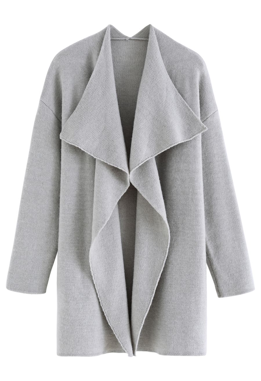 Wide Lapel Loose Knit Cardigan in Grey
