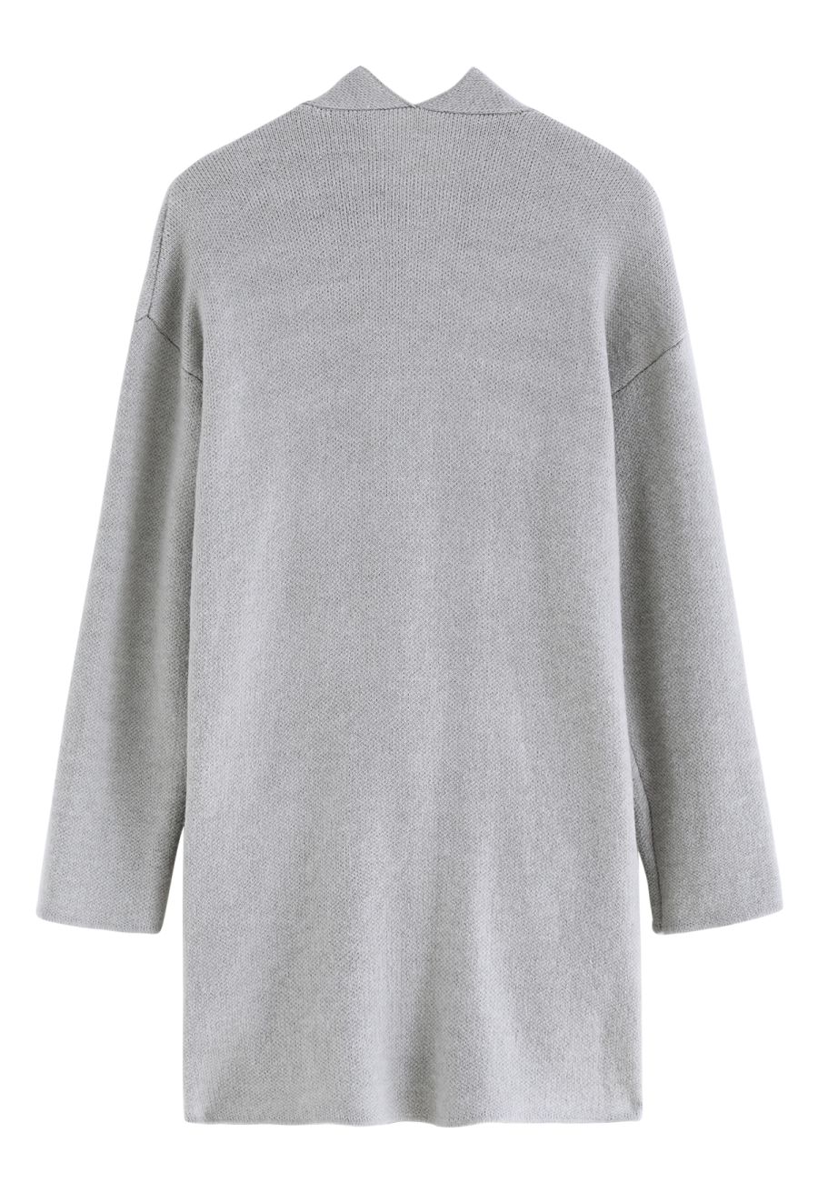 Wide Lapel Loose Knit Cardigan in Grey