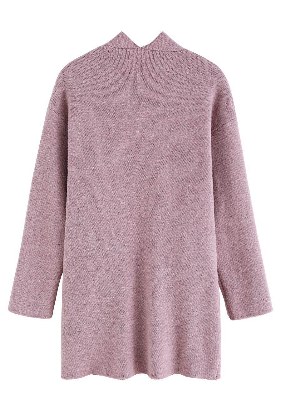 Wide Lapel Loose Knit Cardigan in Dusty Pink