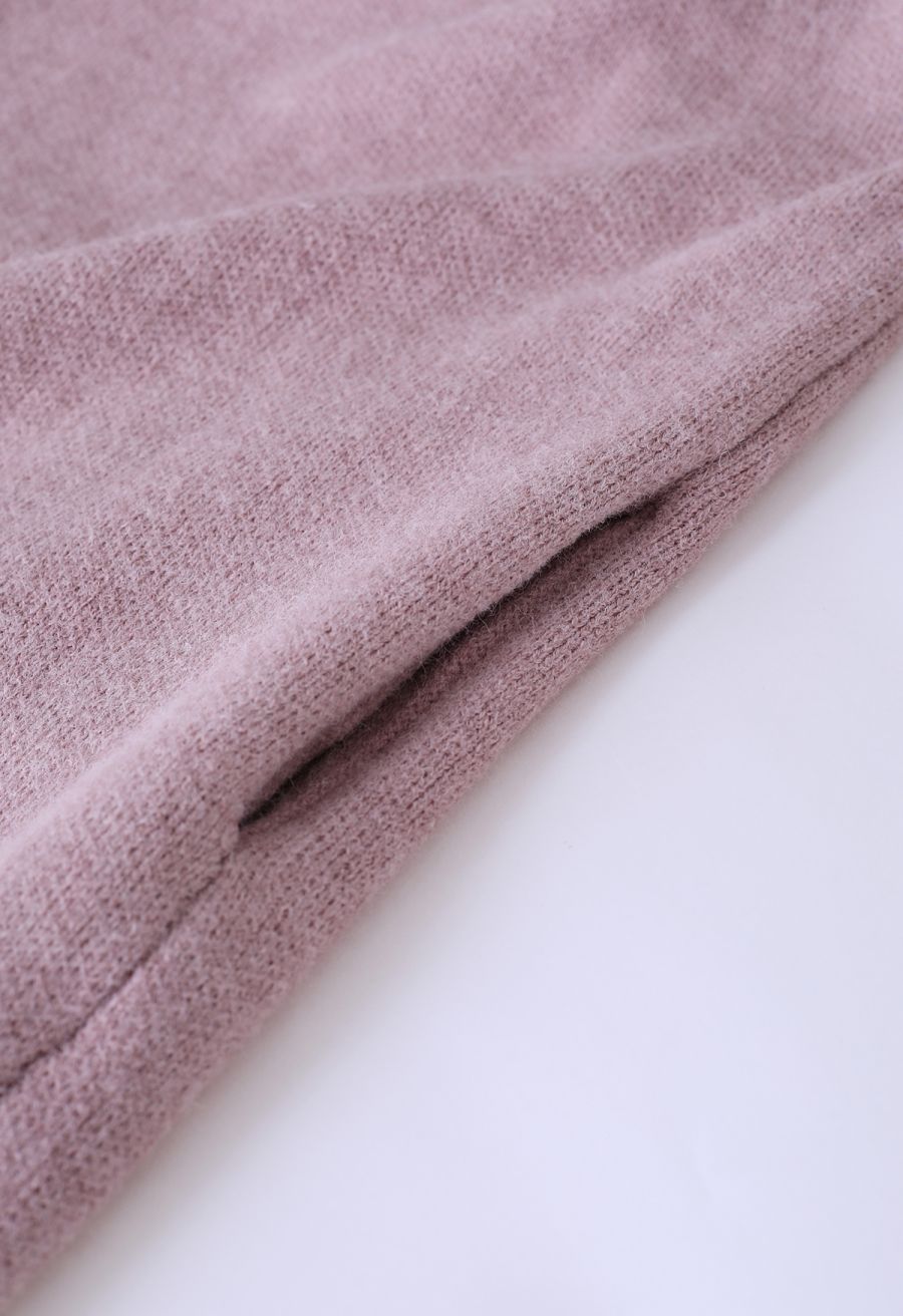 Wide Lapel Loose Knit Cardigan in Dusty Pink