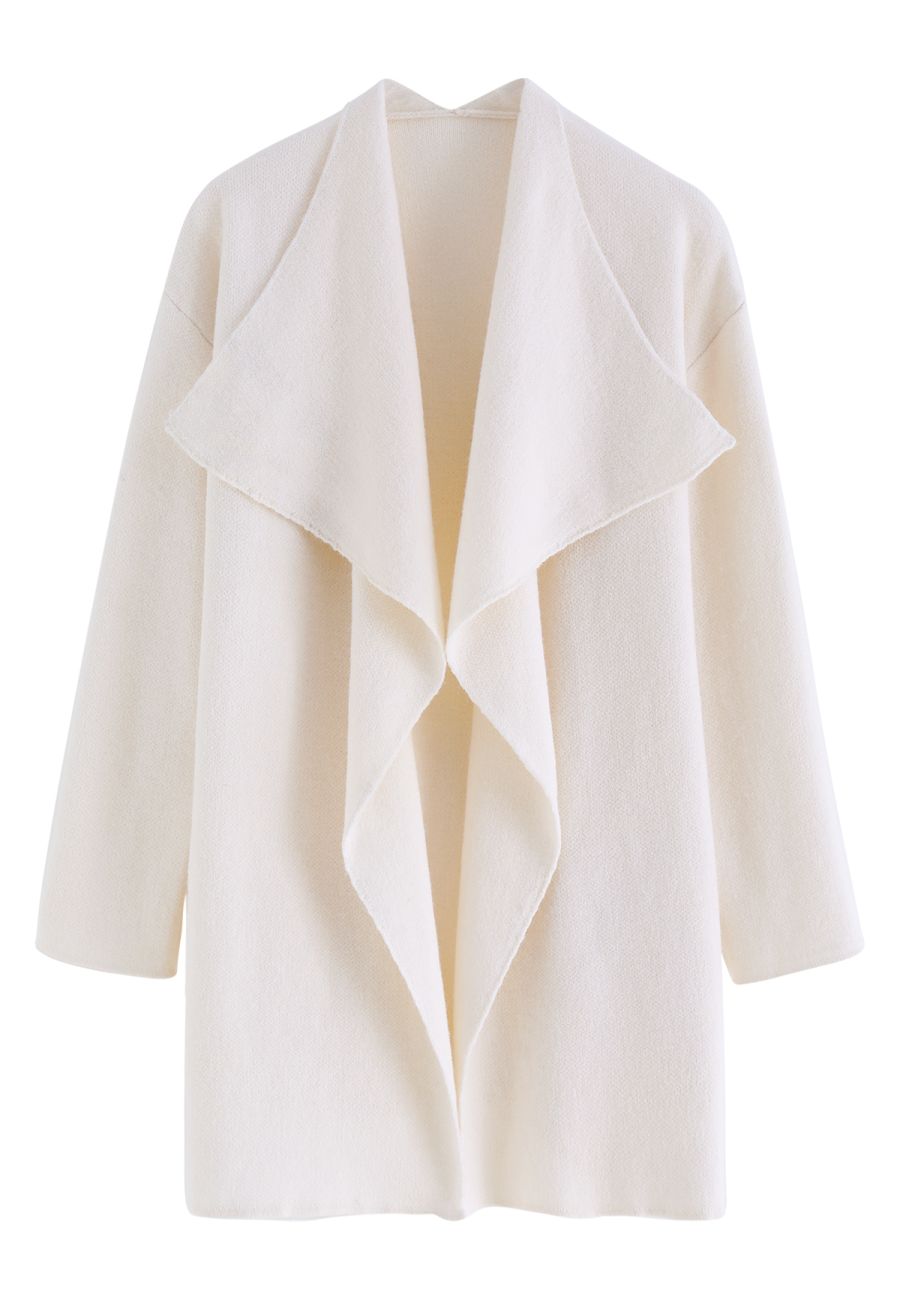 Wide Lapel Loose Knit Cardigan in Cream