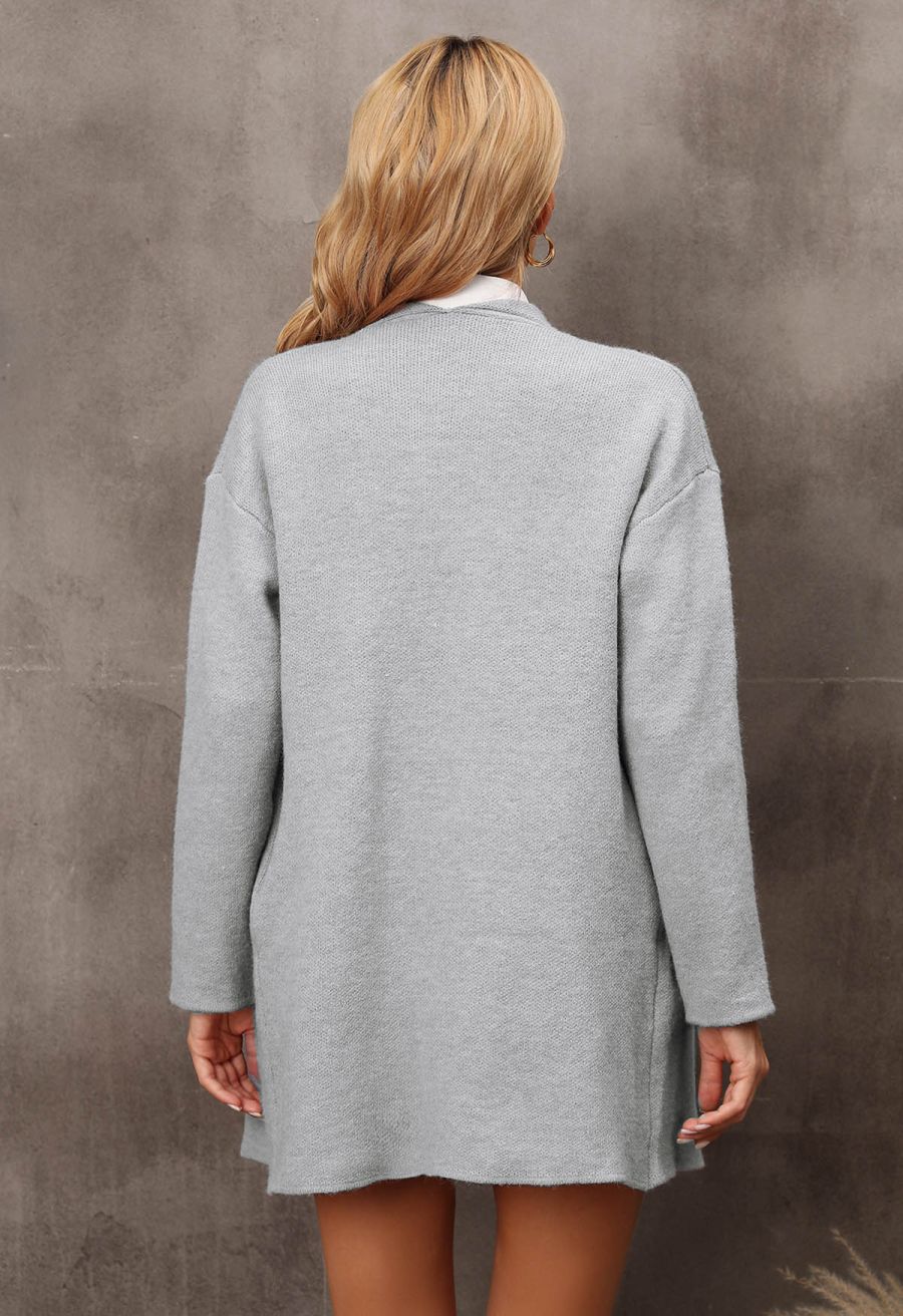 Wide Lapel Loose Knit Cardigan in Grey