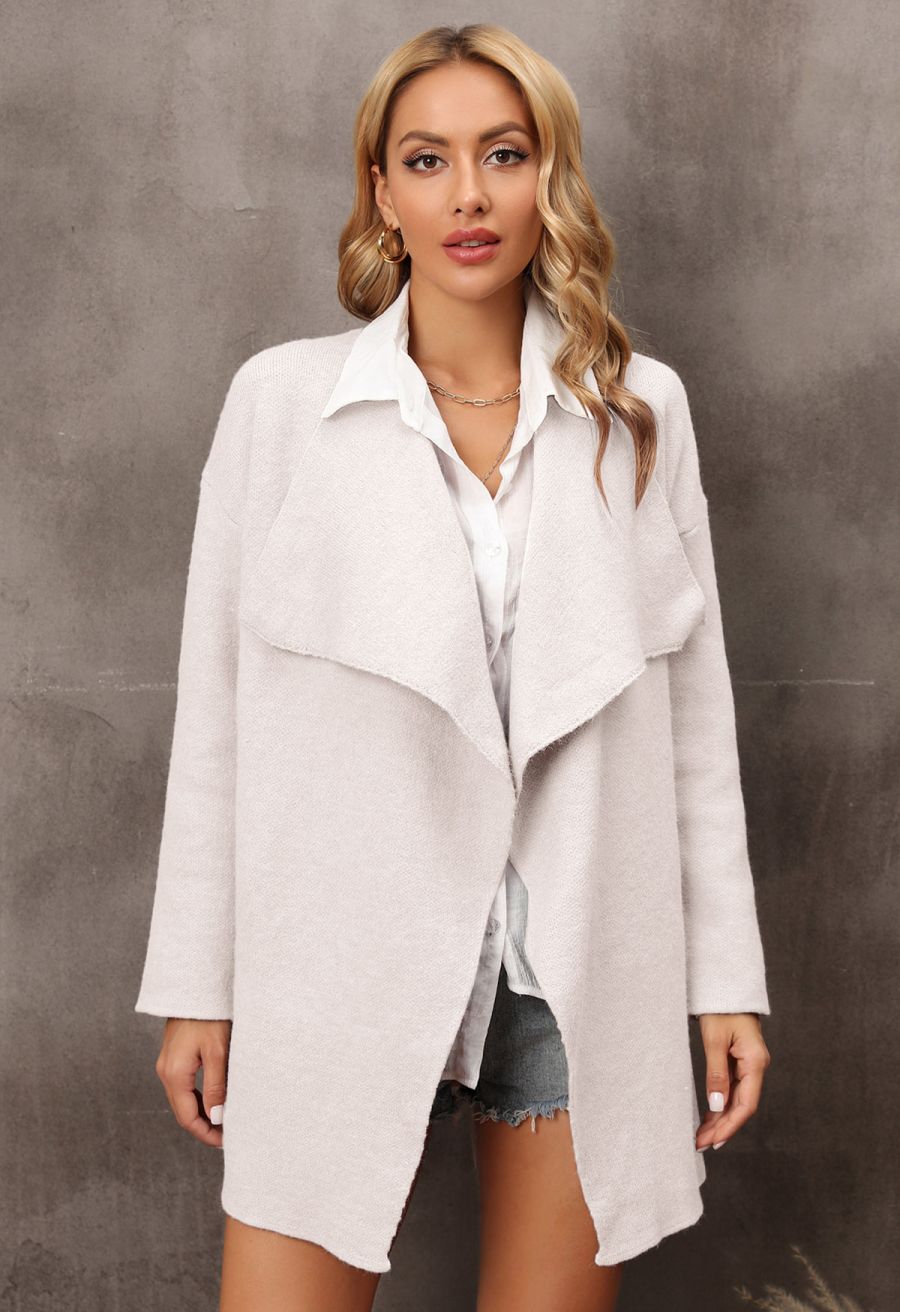 Wide Lapel Loose Knit Cardigan in Cream