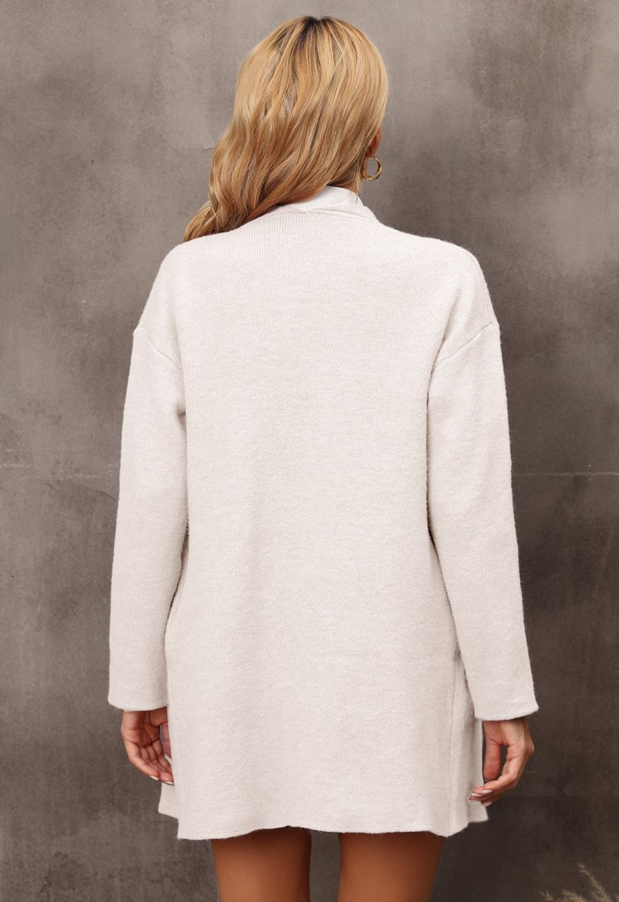 Wide Lapel Loose Knit Cardigan in Cream