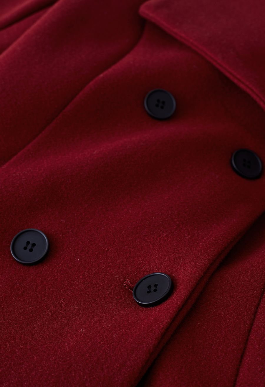 Wide Lapel Double-Breasted Flare Longline Coat in Red