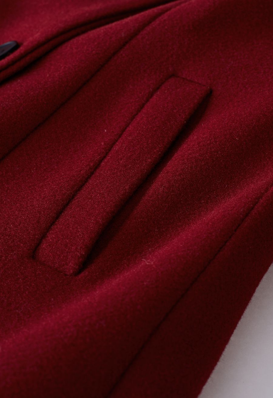 Wide Lapel Double-Breasted Flare Longline Coat in Red