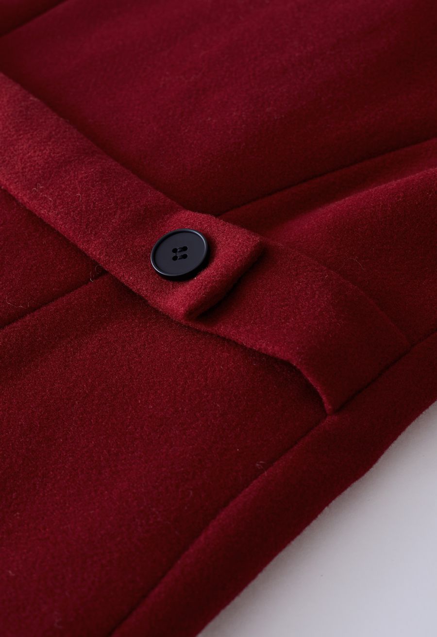 Wide Lapel Double-Breasted Flare Longline Coat in Red