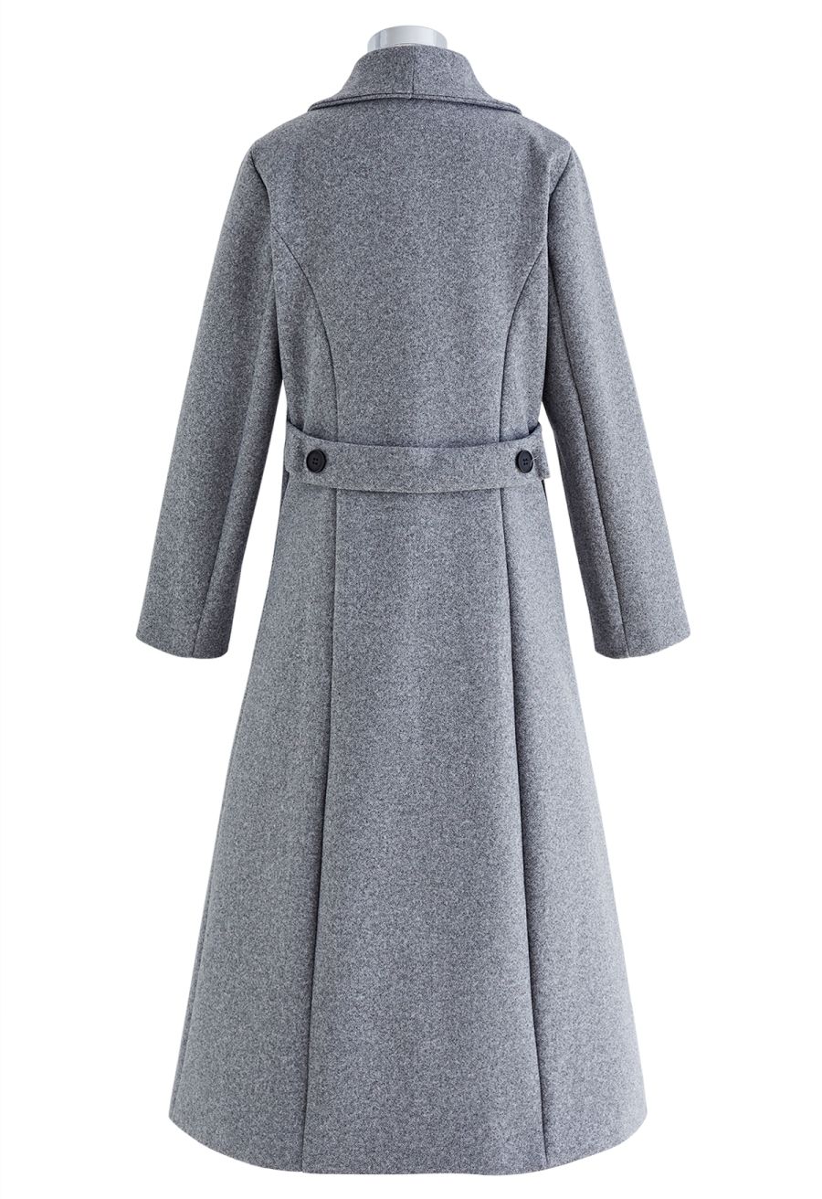 Wide Lapel Double-Breasted Flare Longline Coat in Grey