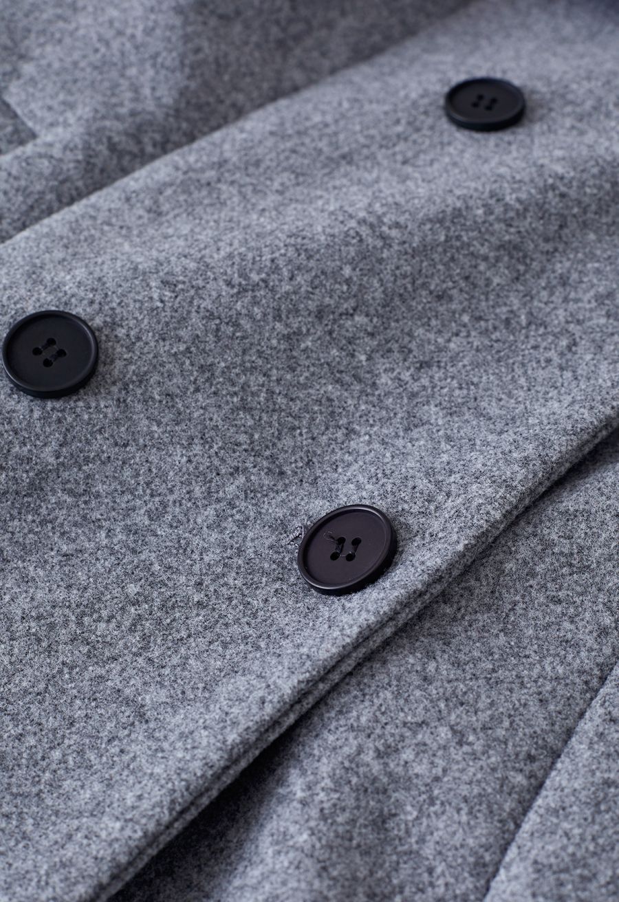 Wide Lapel Double-Breasted Flare Longline Coat in Grey