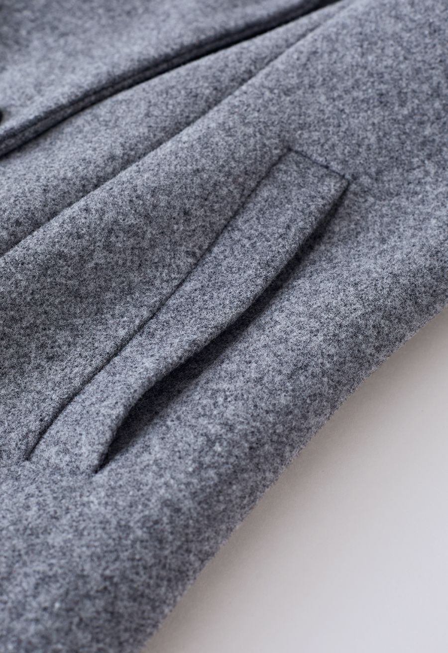 Wide Lapel Double-Breasted Flare Longline Coat in Grey
