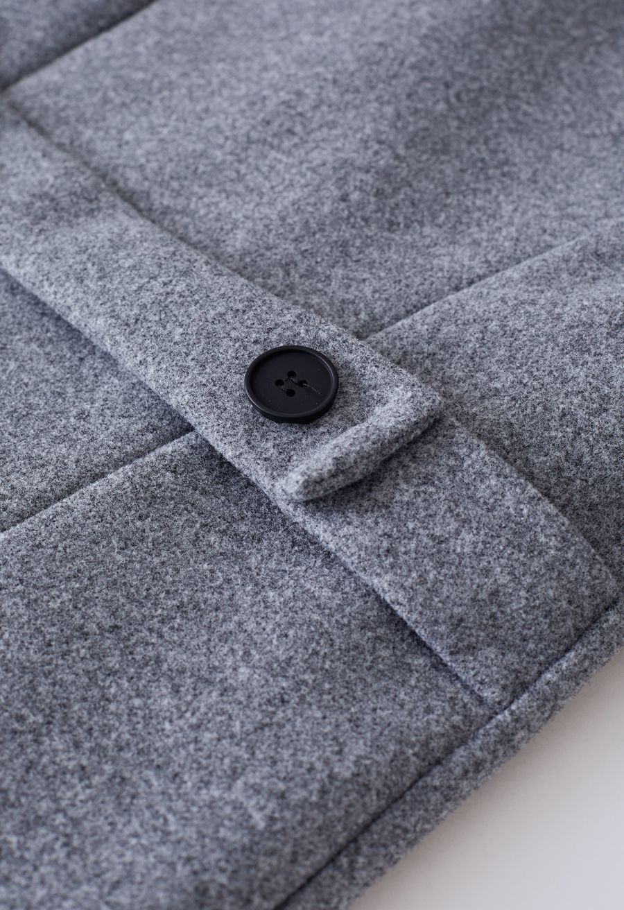 Wide Lapel Double-Breasted Flare Longline Coat in Grey
