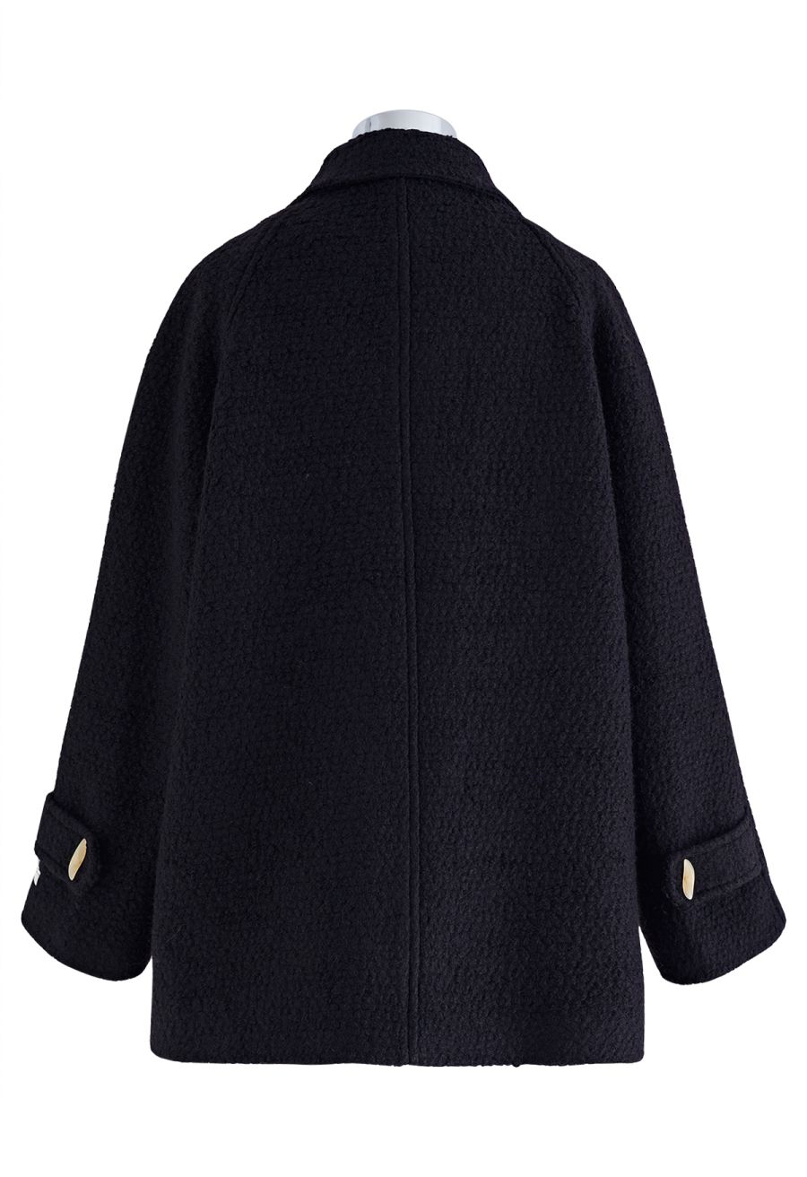 Flap Pocket Wool-Blend Coat in Black