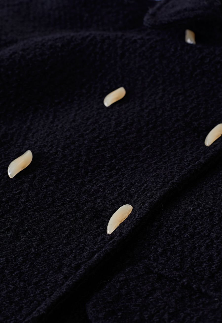 Flap Pocket Wool-Blend Coat in Black