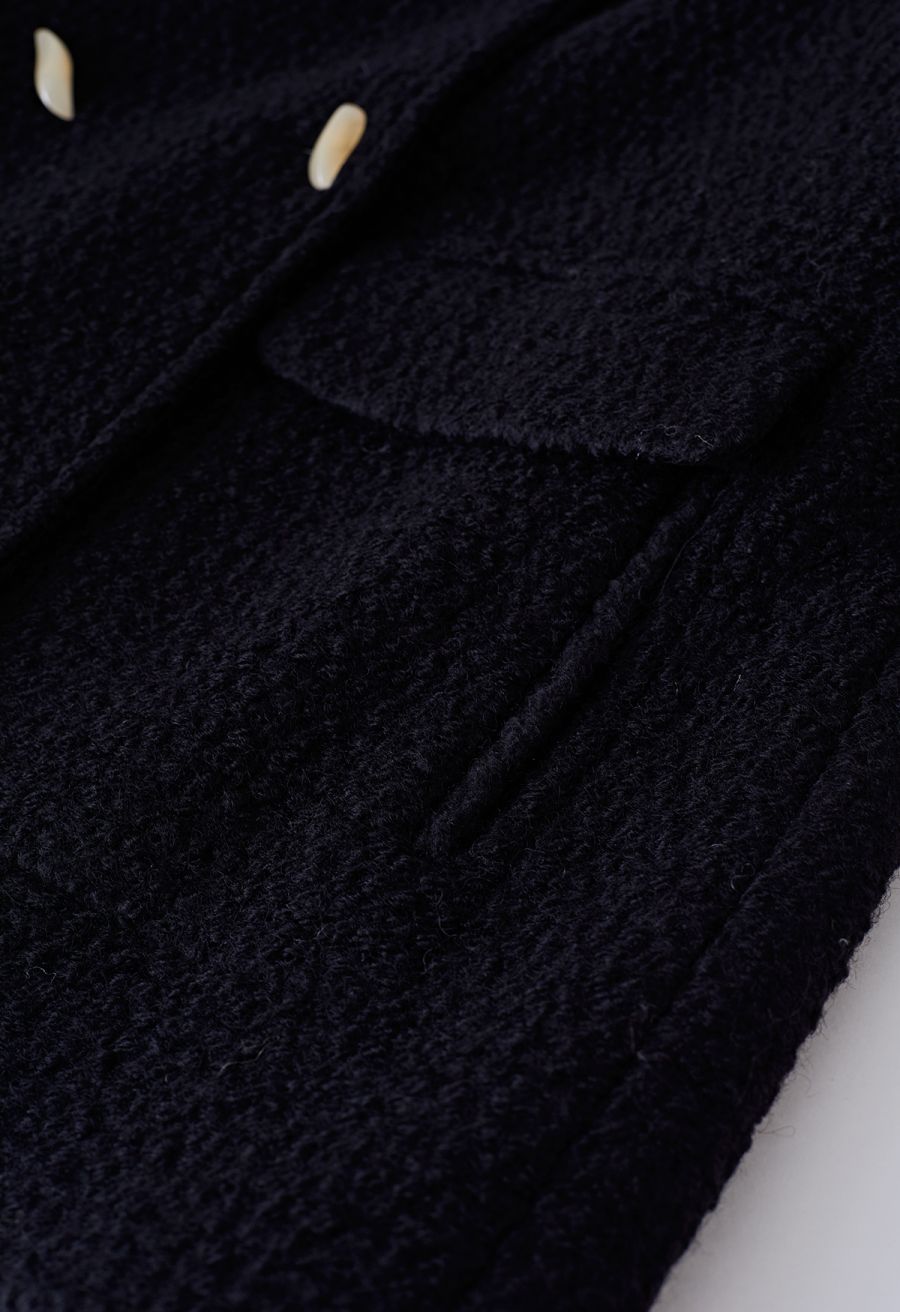 Flap Pocket Wool-Blend Coat in Black