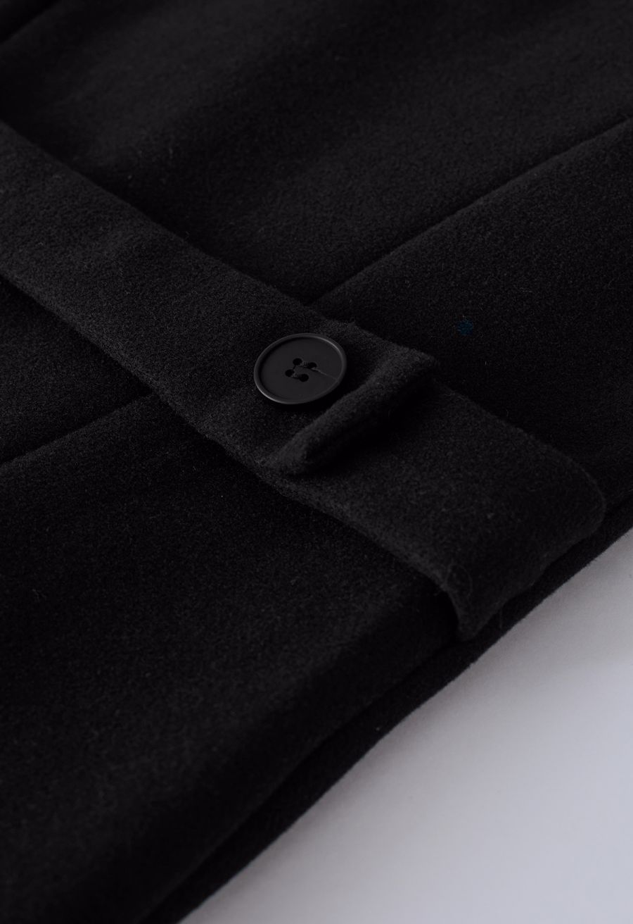 Wide Lapel Double-Breasted Flare Longline Coat in Black