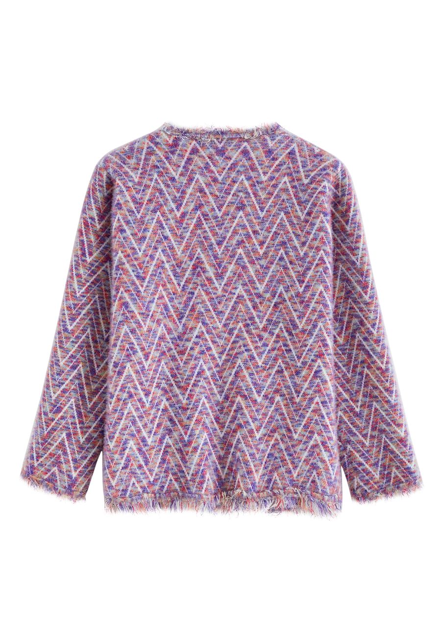 Metallic Tassel Melange Knit Cardigan in Purple