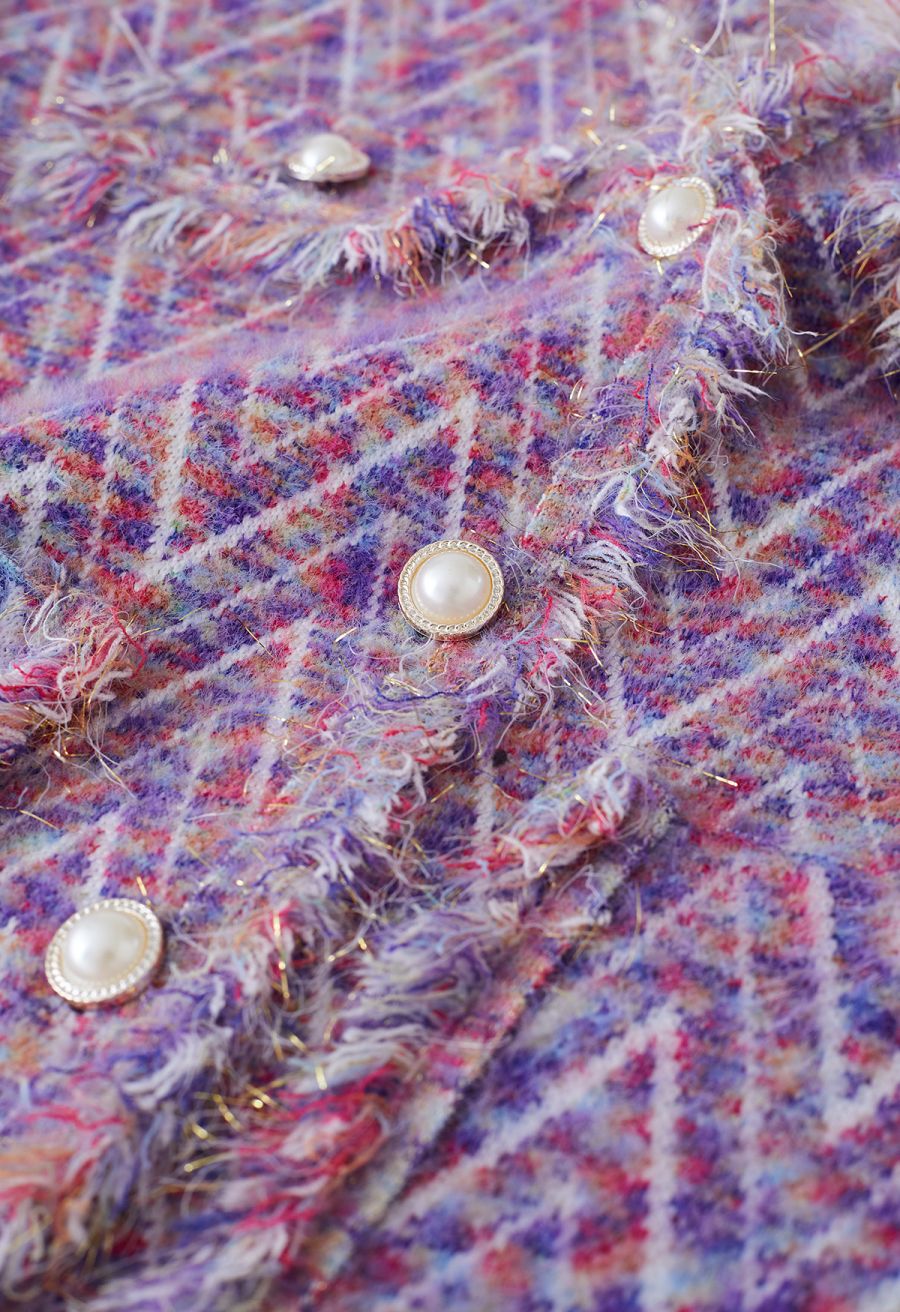 Metallic Tassel Melange Knit Cardigan in Purple