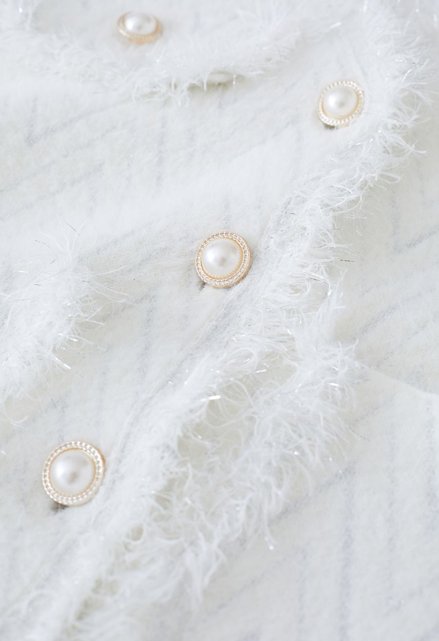 Metallic Tassel Melange Knit Cardigan in Ivory