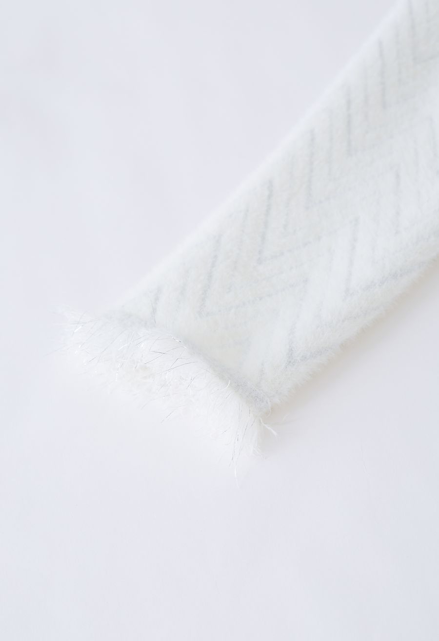 Metallic Tassel Melange Knit Cardigan in Ivory