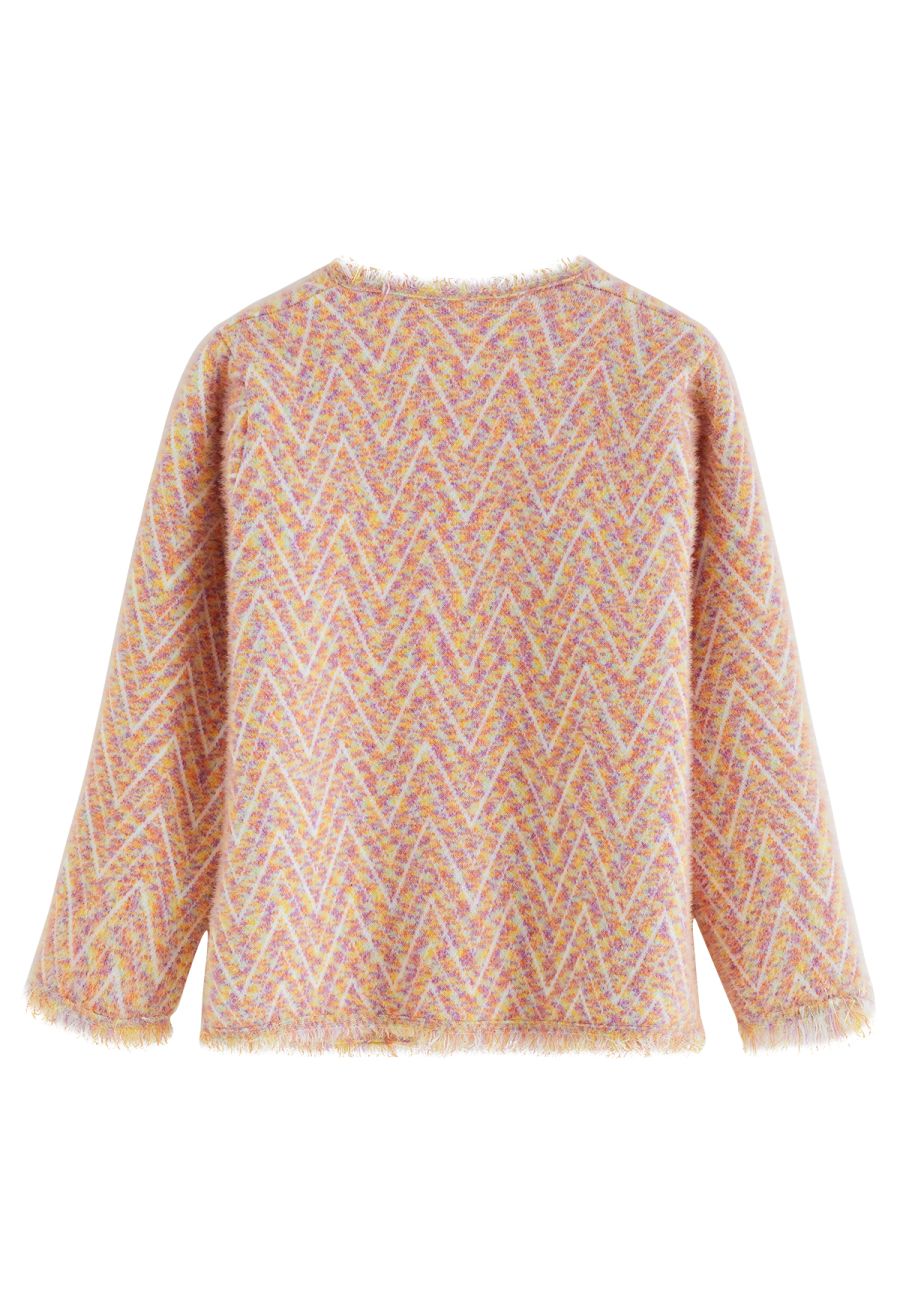 Metallic Tassel Melange Knit Cardigan in Apricot