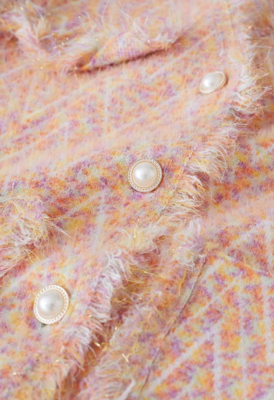 Metallic Tassel Melange Knit Cardigan in Apricot