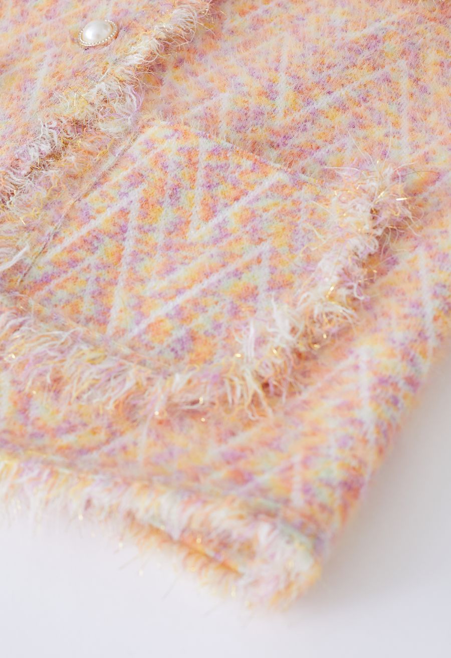 Metallic Tassel Melange Knit Cardigan in Apricot
