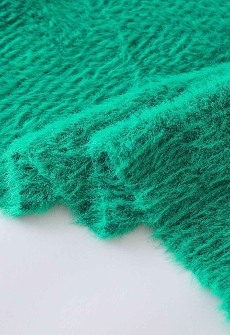One-Shoulder Fuzzy Knit Top and Cardigan Set in Green