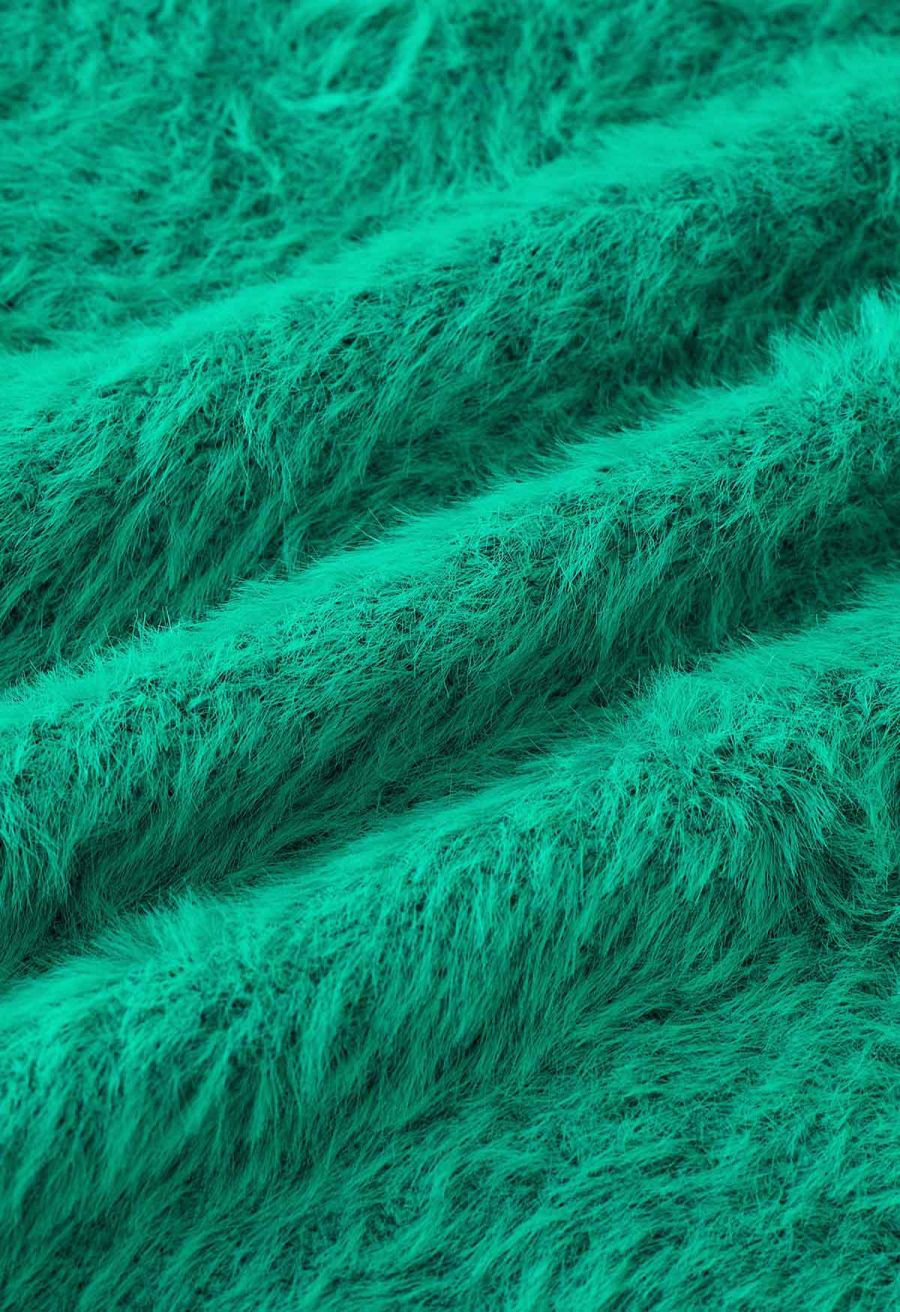 One-Shoulder Fuzzy Knit Top and Cardigan Set in Green