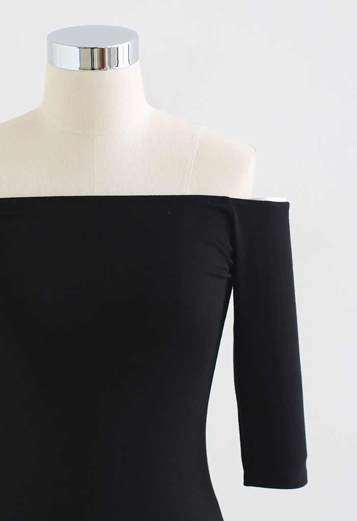 Off-Shoulder Elbow-Sleeve Fitted Top