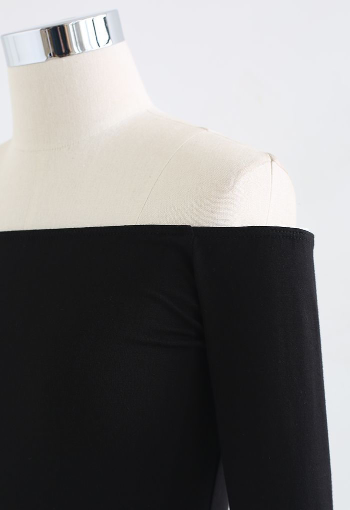 Off-Shoulder Elbow-Sleeve Fitted Top