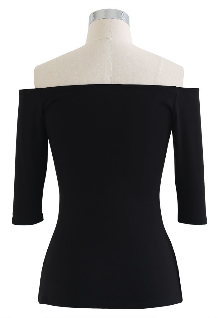 Off-Shoulder Elbow-Sleeve Fitted Top