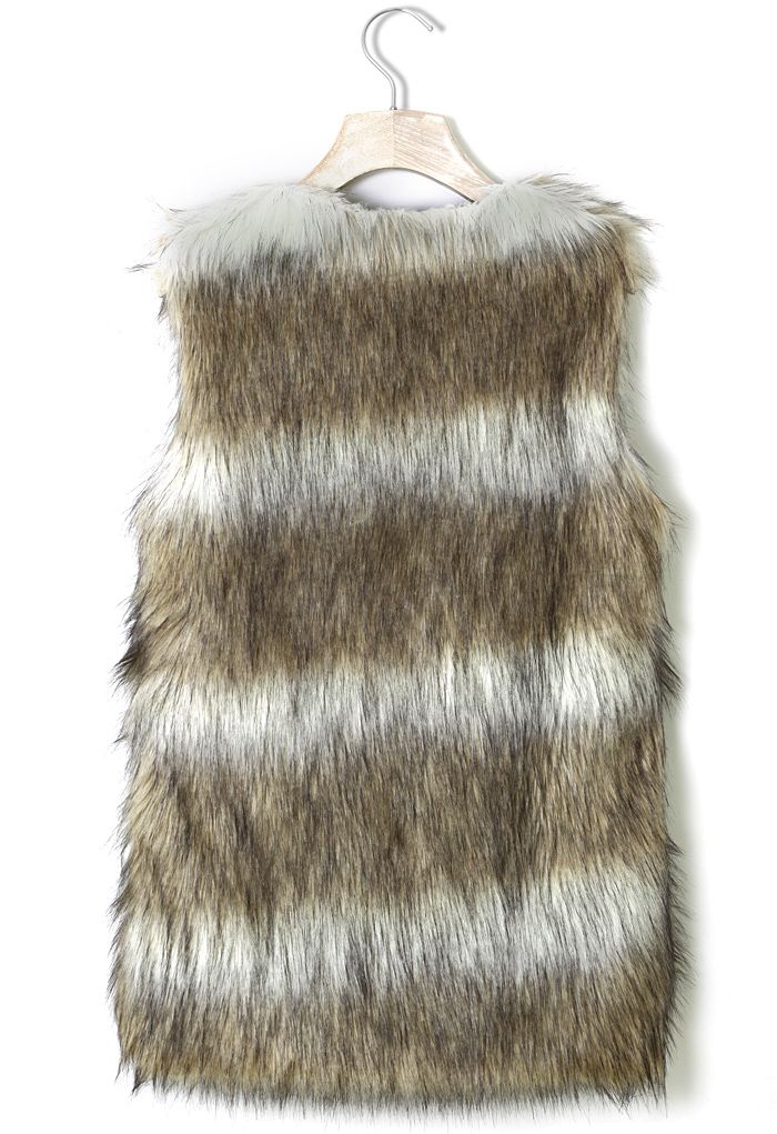 Faux Fur Vest in Striped Camel