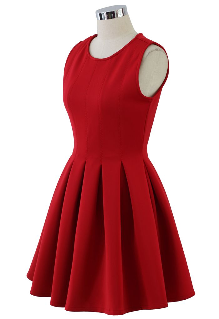 Favored Sleeveless Skater Dress in Red