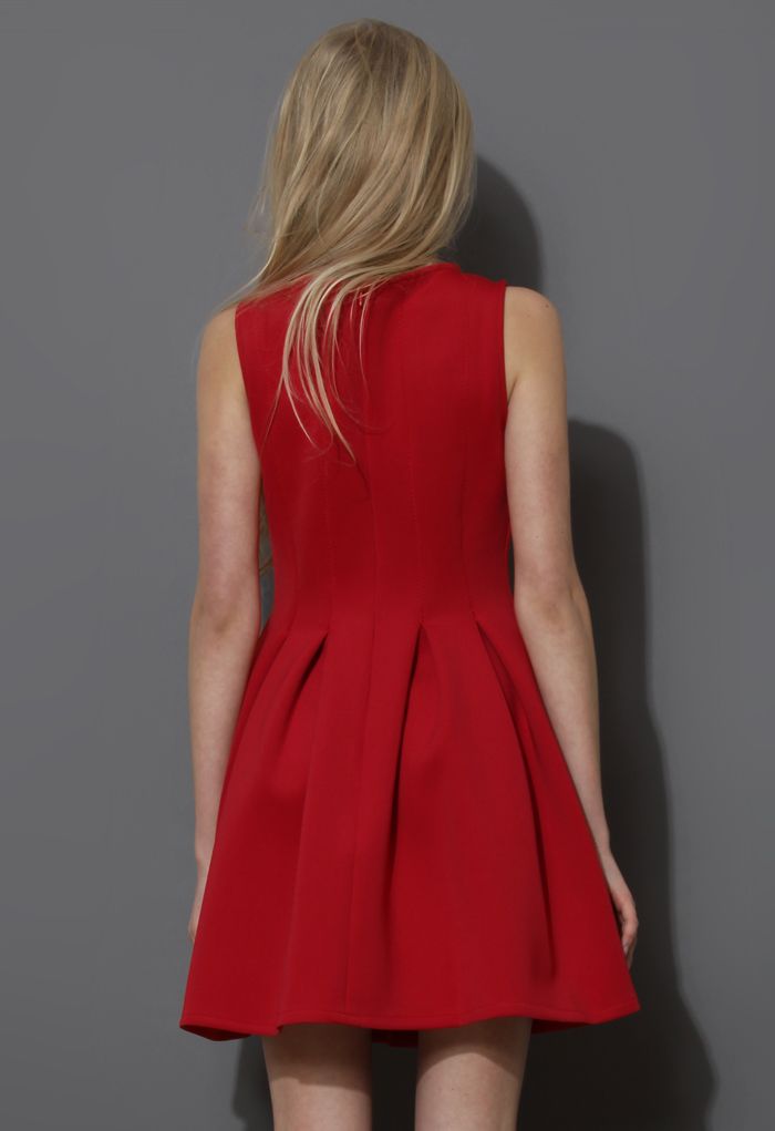 Favored Sleeveless Skater Dress in Red